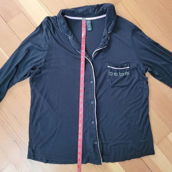 Bebe black & pink bedazzled button up pajama top super soft loungewear - Picture 5 of 8